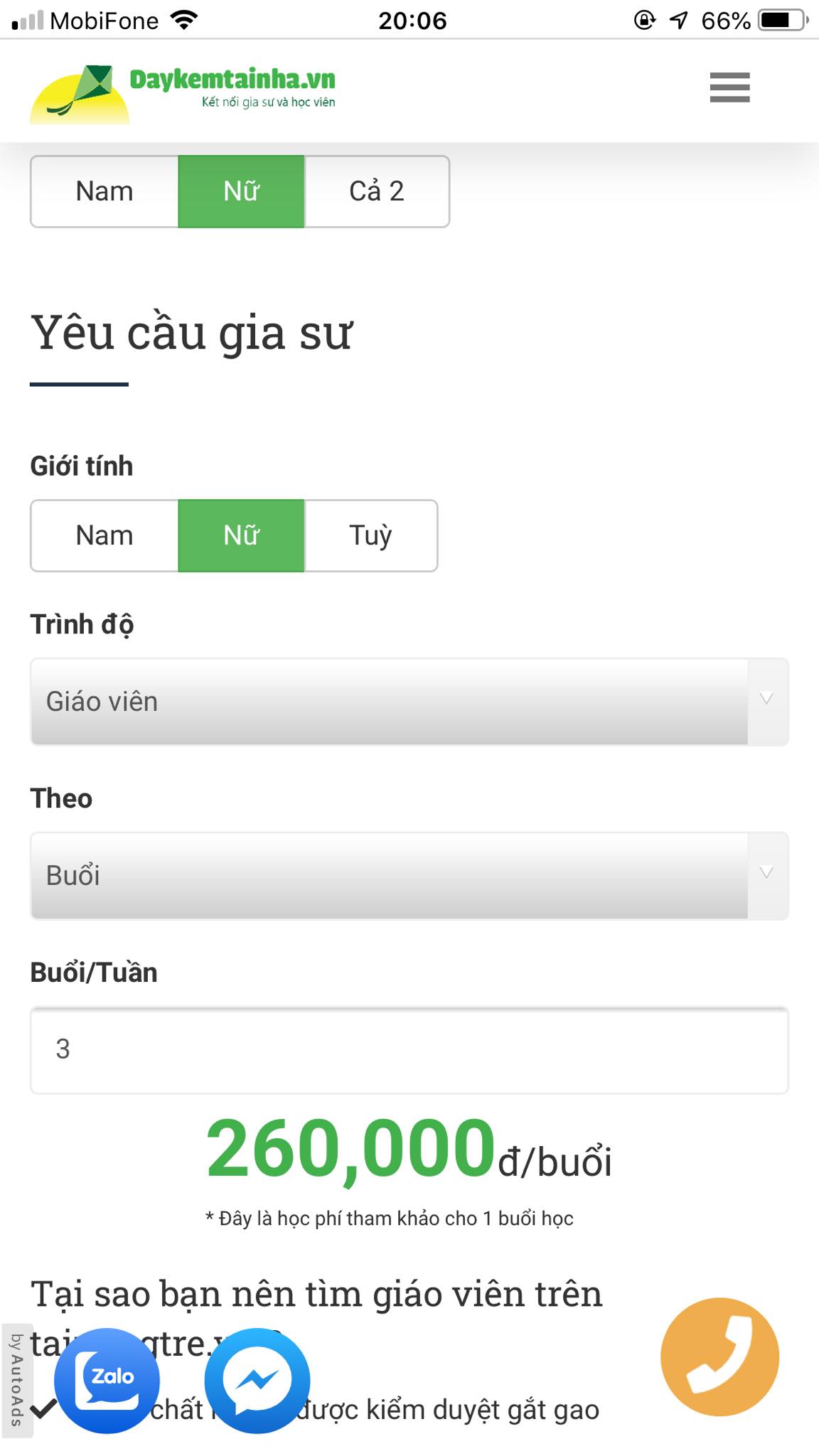 Học phí Lý lớp 6